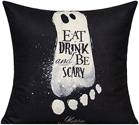 Black Halloween Cushion Covers Orange Pumpkin Spider Bat Cushion Cases Scary Witch Throw Pillow Covers Hat Foot Gift Home Decor for Patio Couch Sofa Bedroom Office 18x18 Inches Pack of 4
