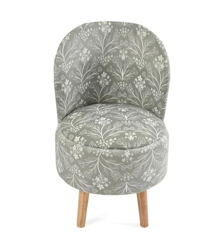 Image of NACIA Elegant Velvet Printed Ottoman Chair | Dressing Table Chair for Bedroom Makeup Room Decor | Modern Upholstered Ottoman with Wooden Legs for Living Room & Home (18x18x32 Inches, Green)
