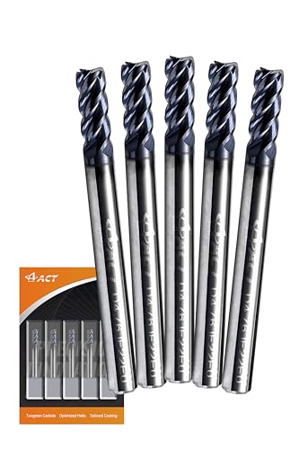 Image of ACCUCUT I4KES 3 /16 inch Carbide Square End Mill- 4 Flute Milling Bit Set for Steel, Forge Hardened Steel, Copper, Alloys & Materials < HRC 50 - AlTiCrN Coating CNC Router Bit, 45 Degree Helix (5 pcs)