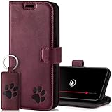 SURAZO Premium Handyhülle für Samsung Galaxy S24 5G – Echtleder Schutzhülle mit Pfote Motiv – RFID Klapphülle [Magnet, Standfunktion, Kartenfach] Flip Cover Hülle Leder Case Lederhülle (Burgund)