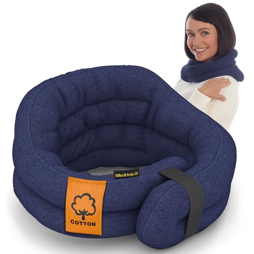 Image of SunnyBay Microwave Heating Pad, Microwavable Cold or Heated Neck and Shoulder Wrap, Moist and Weighted Hands-Free Beanbag Pack with Wide Neck Coverage 26 Inches Long-Length Cotton, Navy Blue