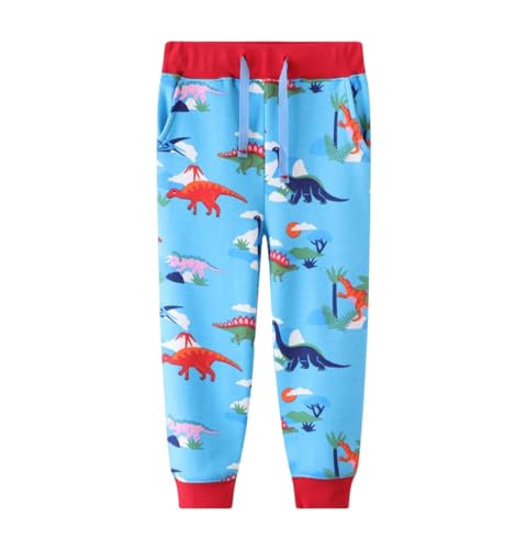 Irsutey Toddler Boy Girls Cartoon Sweatpants Cotton Dinosaur Print Drawstring Elastic Waist Sport Jogger Pants Pocket