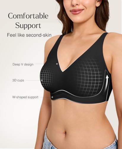 Popilush Wireless Comfortable Bras Womens Deep V Neck Black XXL - image 2