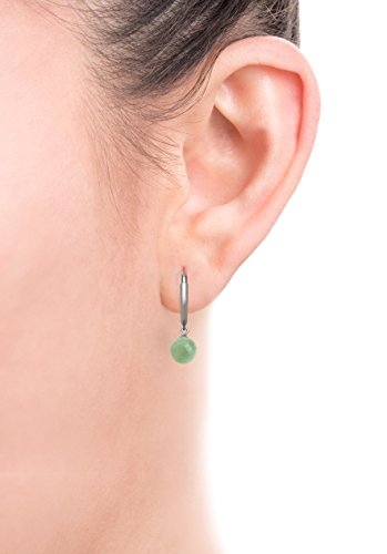 Belacqua Natural Green Jade Round Drop Dangle Earrings in Sterling Silver, Closure - Leverback, Dainty Fashion Jewelry for Women, Gift Box Included2