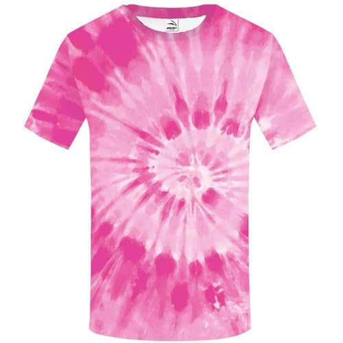 Duohropke Camiseta Batik para hombre, impresión 3D, impresión digital, camiseta corta de verano, blusa hippie, camiseta de algodón, blusa ligera con cuello redondo, estampado de lazo, Rosa., XL