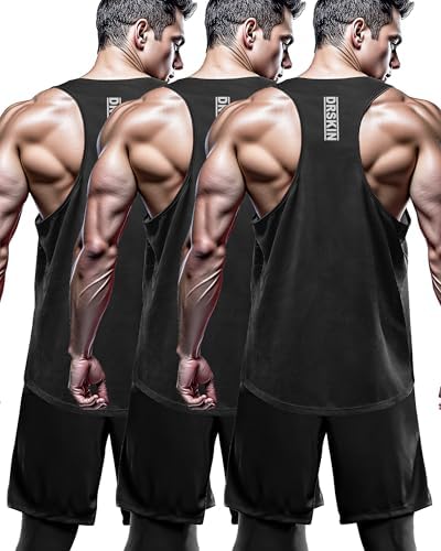 DRSKIN Men's 4, 3 or 1 Pack Tank Tops Sleeveless Shirts Y-Back Muscle Mesh Gym Training Athletic Workout Dry Fit