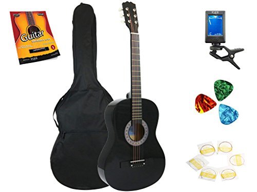 étoile Guitare acoustique 96,5 cm avec sac, accordeur, cordes, médiators et Beginner’s Guide, Noir - Les Beatles, Paul McCartney, John Lennon, RIngo Starr, George Harrison étoile Guitare acoustique 96,5 cm avec sac, accordeur, cordes, médiators et Beginner's Guide, Noir