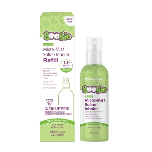 Image of Boogie Micro-Mist Saline Inhaler Refill, Unscented - 2.8 oz | Baby Nose Congestion Relief, Nasal Spray for Kids, Pediatrician Recommended