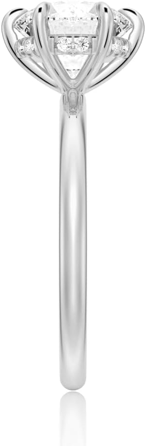 MSBLUE® 1ct Moissanite Engagement Ring, Solitaire Round Cut with Hidden Halo, 14K Gold Vermeil with Rhodium Finish