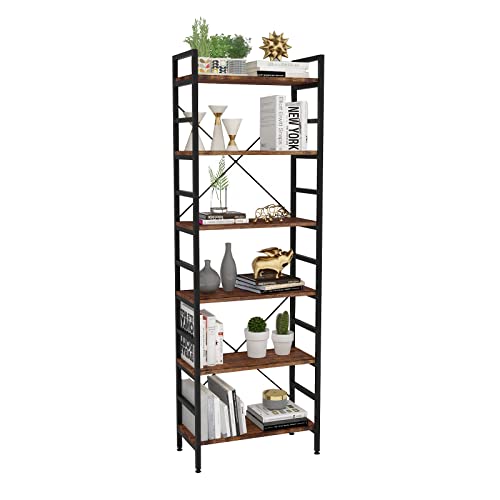 Miocasa 6 Tier Bookshelf, Adjustable Industrial Bookshelves Organizer, Rustic Wood And Metal Standing Shelving Unit Storage, Tall Display For Living Room, Bedroom And Office #TOP25