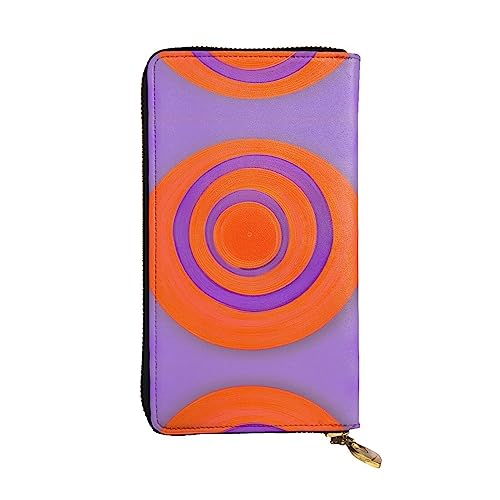 Leather Wallet 7.48 x 4.13 in - Stylish and Durable Wallet for Women with Multiple Compartments and Zipper Design Orange circle centre Prints