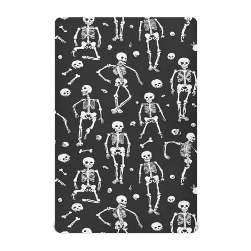Image of Halloween Dancing Skeleton Crib Sheets | Soft Breathable Fitted Baby Crib Sheets Mattress Cover for Girls Boys 52 inch x 28 inch x 9 inch