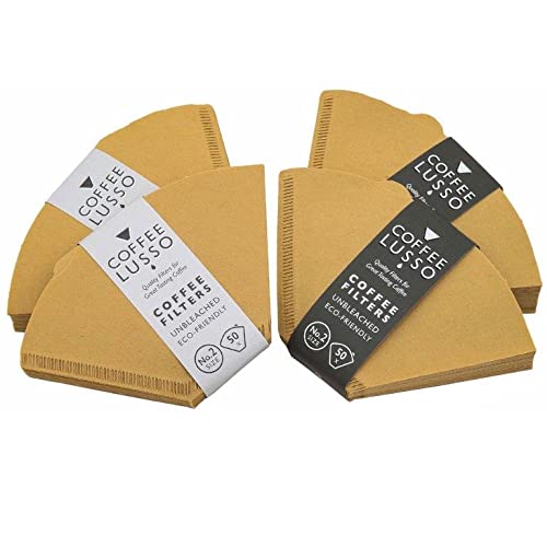 Size 2/No.2/12 Coffee Filter Papers by COFFEE LUSSO, Cone Shaped, Unbleached, Eco Friendly (200), Brown