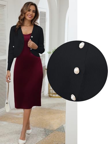 Womens Long Sleeve Shrug Button Down and Faux Pockets Cropped Bolero Cardigans Tops4