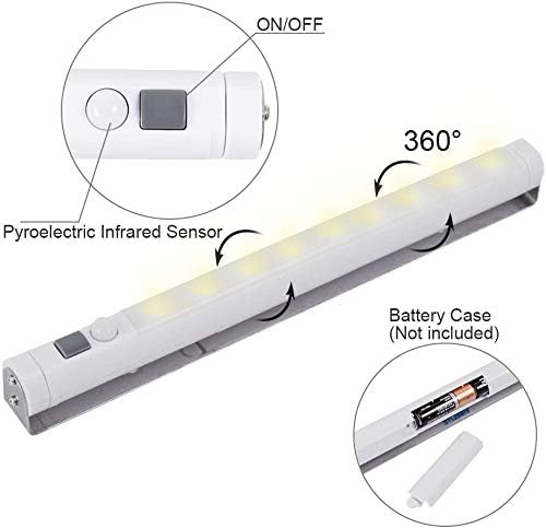 VIBELITE 9 LED Motion Sensing Closet Lights, 2 Pack DIY Stick-on Anywhere Portable 9-LED Wireless Cabinet Night/Stairs/Step Light Bar with 360° Rotated Sensor (Battery Operated) -Warm White