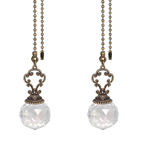 Image of Ceiling Fan Chain Extension, 2Pcs Crystal Pull Chain Fan Connector Chain Ornaments Vintage-Style Clear Ball Extension Fan Pull Chain Pendant-16.14 inch