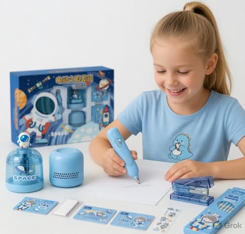 Image of Magicwand Battery Operated Pencil Sharpener,Electric Eraser,Vacuum Cleaner Stationery Set with 10 Eraser Refills for Kids,Adults for Home Office School【Sky Blue】