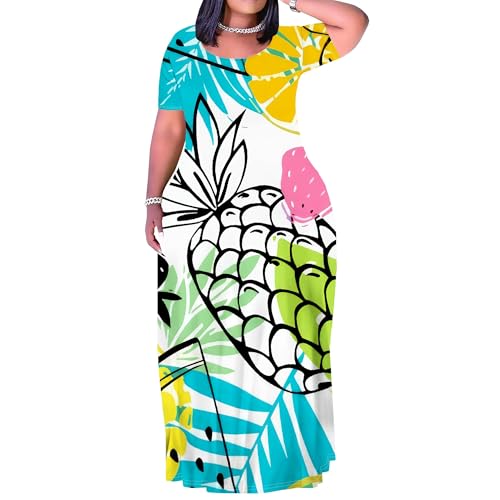 Image of SUZONANA Plus Size Maxi Dresses for Curvy Women T-Shirt Dresses Summer Sun Dresses Long Oversized Resort Wear Neon Cruise Outfits, 6X-Large, Fruit