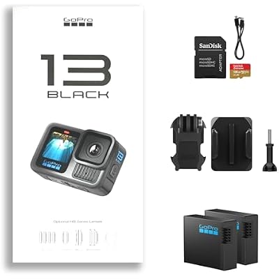 GoPro HERO13 Black Waterproof Action Camera | 27MP, 5.3K60 Ultra HD Video, Supports HB-Series Lenses with Extra Enduro 1900mAh Li-Ion Battery & 128GB Extreme microSDXC Memory Card Bundle Set