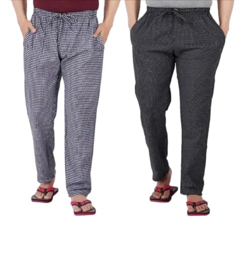 Mens Cotton Checkered Pyjama for Men's Night Wear, Relaxation and Sleep (Black,Grey)-image-13