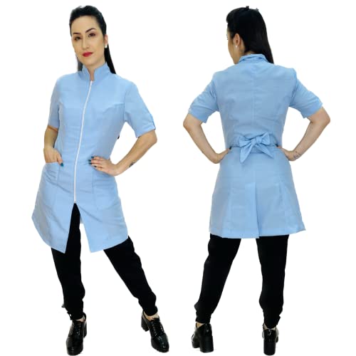 Jaleco Oxford Zíper Manga Curta Azul Bebê Cor:Azul Bebê;Tamanho:GG