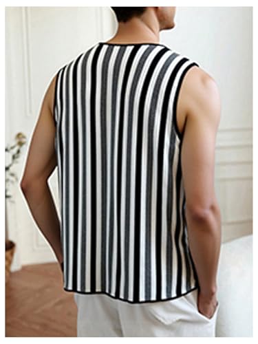 Men's Striped Button Down Knit Tank Tops Lapel V Neck Sleeveless Knit Vest Tops3