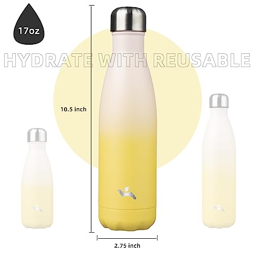 Image of Konokyo Insulated Water Bottles,17 oz Double Wall Stainless Steel Vacumm Metal Flask for Sports Travel,Lemon