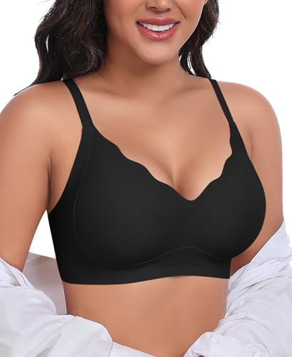 Ganado Scalloped Wireless Bras for Women Seamless No Underwire Bra Full Coverage Padded Comfortable Bralettes