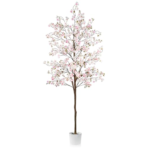 Caxchiling Cherry Blossom Tree 6FT, Artificial Pink Tree Indoor with White Planter, Faux Potted Silk...