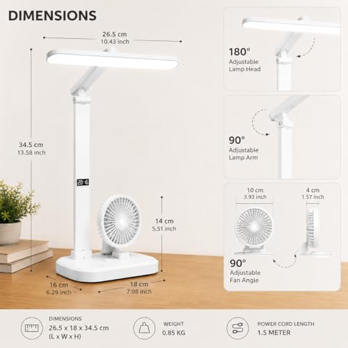 Image of One94Store BreezeGlow Pro Design Rechargeable LED Table Lamp with Fan | Touch Control Desk Light | 2400mAh Battery | Adjustable Brightness & Color Temperature | USB Powered | ABS Material | White