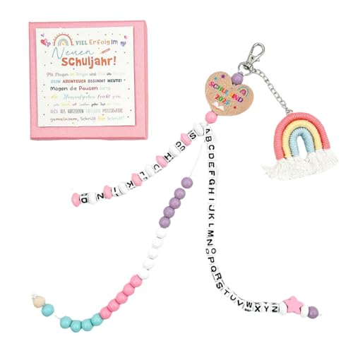 mkemka Schultüte Mädchen Rechenkette Geschenk Einschulung Mädchens 2025 Schulkind Einschulung Geschenk Rechenkette Mädchen Rosa mit Grußkarte Geschenkbox