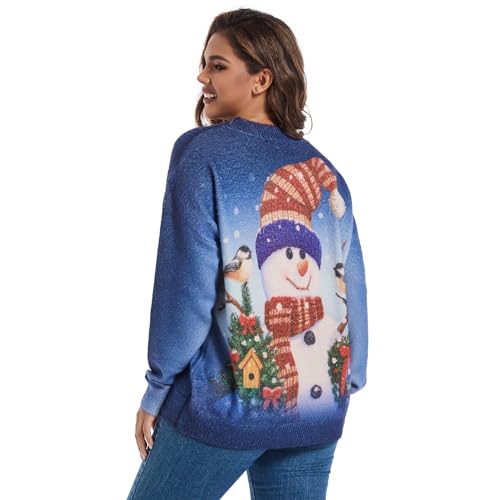 Image of Women's Boho Christmas Sweater, Oversized Long Sleeve Graphic Knit Pullover, Loose Fit Casual Top with Drop Shoulder