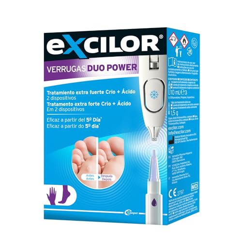 Excilor Duo Power Tratamiento de Verrugas, Extra Fuerte Eliminación Eficaz de Verrugas, Combina Crioterapia y Tratamiento Ácido, para Manos y Pies, Efectivo del quinto día, Clínicamente Probado