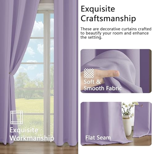 Image of Simplebrand Lilac Extra Long 10ft Curtains for Patio 120 Inches Long 2 Panels Set, Room Darkening Light Blocking Solid Thermal Insulated Energy Saving Grommet Noise Reducing Curtains, 50 Wx120 L
