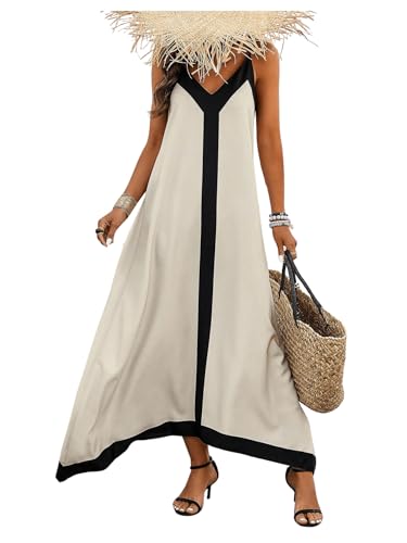 Image of GORGLITTER Women's Sleeveless V Neck Oversized Maxi Long Dress Boho Bump Friendly Color Block Casual Beach Sun Dresses