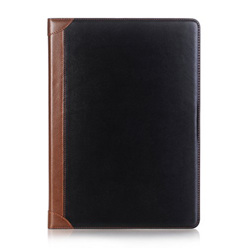 iPad Pro 12.9 inch 2nd/1st Gen 2017/2015 Case, DMaos Vintage Book Premium Graded Faux Leather Stand Folio Smart Cover, Auto Sleep/Wake, Business Document Card Holder - Black