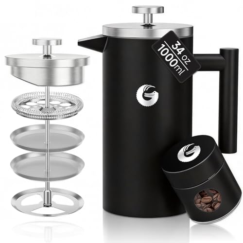 Cafetera de prensa francesa Coffee Gator - Manual, de acero...