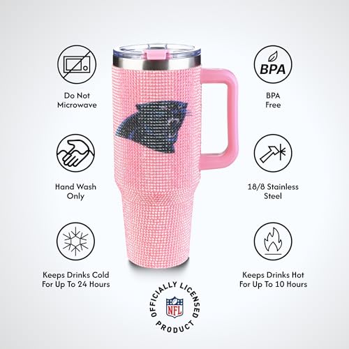 Image of The Memory Company Officially Licensed 40oz Pink Bling Game Day Tumbler, Carolina Panthers