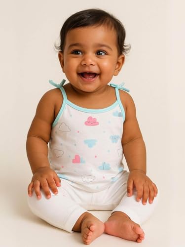 Image of Little Angels Baby Organic Cotton Tie-Knot Sleeveless Jhabla Vest Set | Pack of 4 | Soft & Breathable Printed Tops for Newborn & Infant Girls (0-12 Months)