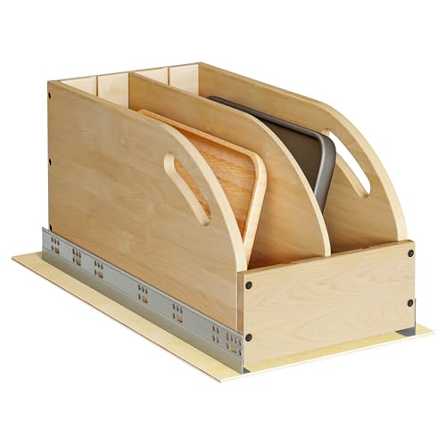 WelFurGeer Birchwood Pot and Pan Organizer with Soft-Close Drawer, Pull Out Cabinet Organizer, Heavy-Duty Slide-Out Storage for Baking Sheets, Cutting Boards, and Kitchen Utensils