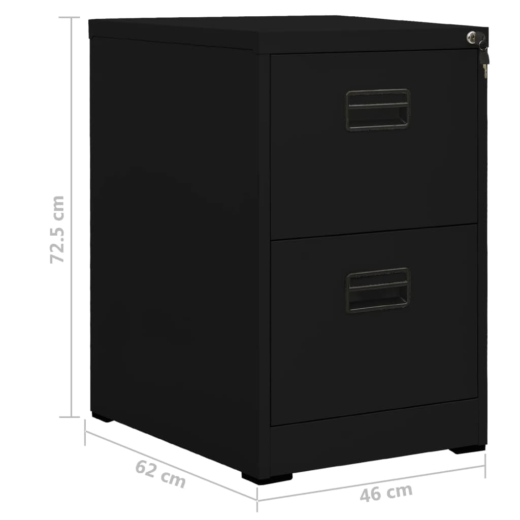 Armadietto in acciaio nero, 46 x 62 x 72,5 cm, con 2 cassetti e serratura, 3 cassetti con cuscinetti a sfera per documenti legali A4, armadio da ufficio per ufficio, studio, home office