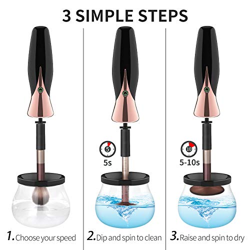 Senbowe Upgraded USB Makeup Brush Cleaner and Dryer Machine, Electric Cosmetic Automated Makeup Brush Spinner, Cleaning Solution Tool, 13 Collars, Wash and Dry in Seconds, Rechargeable Brush Cleaner - Thumbnail 4