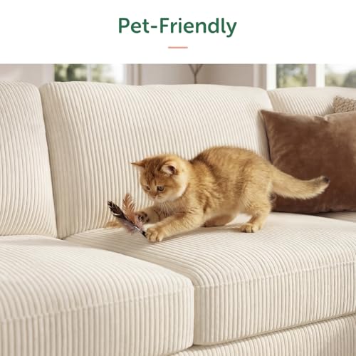 HONBAY Corduroy Sectional Couch with Storage L-Shaped Sectional Couches for Living Room 6 Seater Sectional Sofa, Beige - Image 4