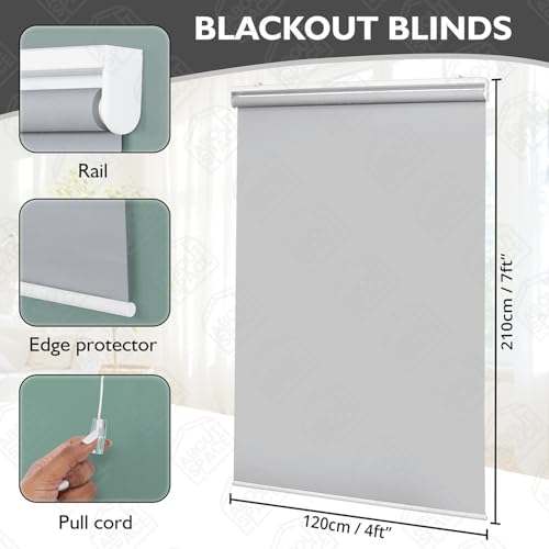 Image of ABOUT SPACE Window Blinds - 7 x 4 ft Cordless Blackout Roller Blinds for Privacy, UV Protection | 100% Blackout Roll Up Curtain Window Shades for Home, Office, Living Room, Bedroom- Light Grey