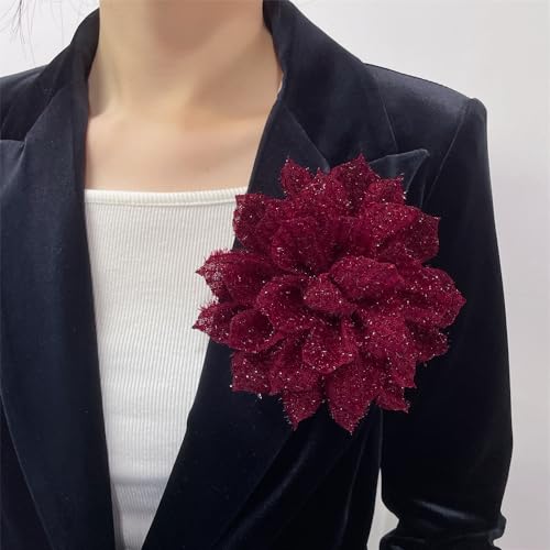 Image of Dainty Mesh fabric Flower Large Big Brooches Lapel Pins Vintage Silk Flowers Brooch Pin for Women Wedding Party Dance Banquet Dress Suit Ceremony Clothes Accessories Jewelry Gifts 130mm