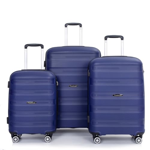 Hardshell Suitcase Spinner Wheels PP Luggage Sets Lightweight Durable Suitcase with TSA Lock,3-Piece Set (20/24/28) (Navy)