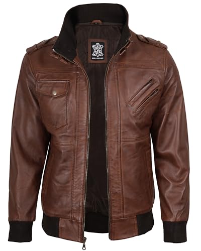 Image of fjackets Men Hooded Leather Jacket - Real Lambskin Men's Bomber Leather Jackets with Detachable Hood Stylish Casual Outerwear