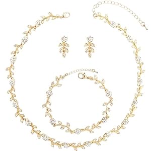 Enrwin Austrian Crystal Rhinestone Choker Necklace Dangle Earring Link Bracelet Jewelry Set for Brides Bridesmaid Prom Costume Accessories for Women