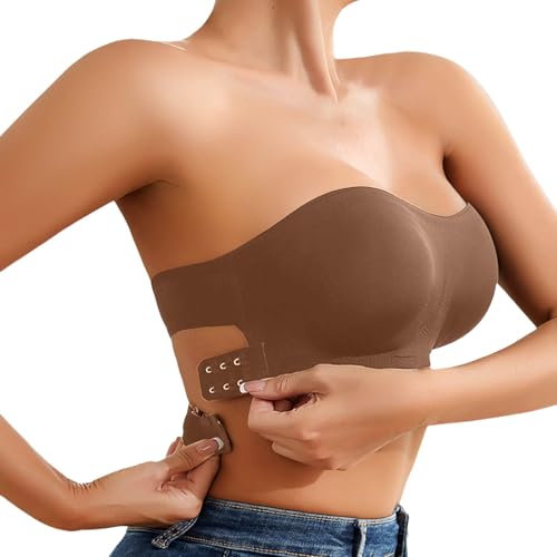 BH Für Damen Bandeau Gepolstert Haltungs-BHS Push Up Raffung Anpassung BHS rutschfeste Stützender Sagging Wäsche Bequemes Glatter Hochzeitssaison Bustier Schlaf Bralette (Brown, M) BH Für Damen Bandeau Gepolstert Haltungs-BHS Push Up Raffung Anpassung BHS rutschfeste Stützender Sagging Wäsche Bequemes Glatter Hochzeitssaison Bustier Schlaf Bralette (Brown, M)