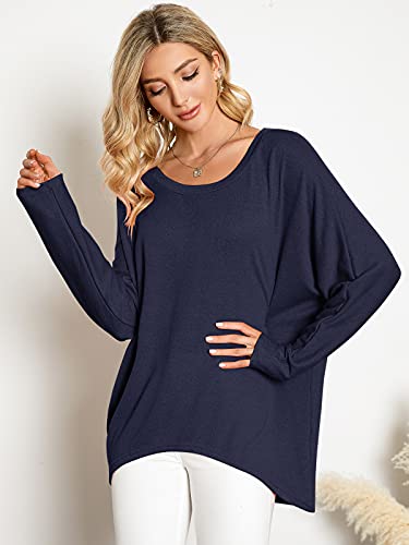 Image of ZANZEA Women's Off The Shoulder Batwing Tops Casual Loose Oversized Tshirts Long Sleeve Fall Pullover Sweater Tops